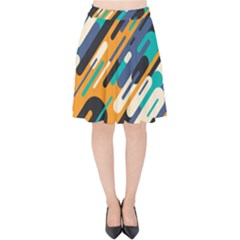 Abstract Rays, Material Design, Colorful Lines, Geometric Velvet High Waist Skirt