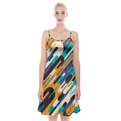 Abstract Rays, Material Design, Colorful Lines, Geometric Spaghetti Strap Velvet Dress