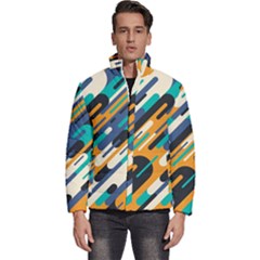 Abstract Rays, Material Design, Colorful Lines, Geometric Men s Puffer Bubble Jacket Coat