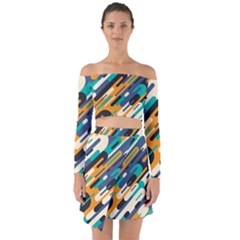 Abstract Rays, Material Design, Colorful Lines, Geometric Off Shoulder Top with Skirt Set