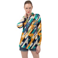 Abstract Rays, Material Design, Colorful Lines, Geometric Long Sleeve Satin Shirt