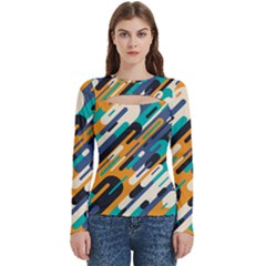 Abstract Rays, Material Design, Colorful Lines, Geometric Women s Cut Out Long Sleeve T-shirt