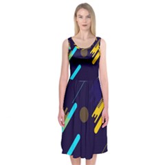Blue Background Geometric Abstrac Midi Sleeveless Dress