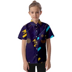 Blue Background Geometric Abstrac Kids  Short Sleeve Shirt