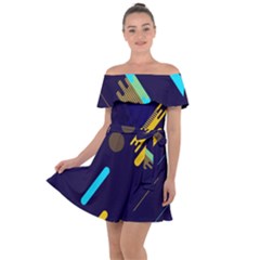 Blue Background Geometric Abstrac Off Shoulder Velour Dress by nateshop