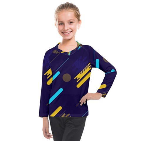 Blue Background Geometric Abstrac Kids  Long Mesh T-shirt by nateshop