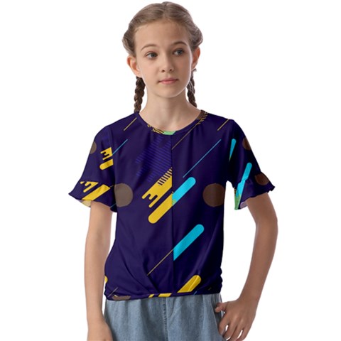 Blue Background Geometric Abstrac Kids  Cuff Sleeve Scrunch Bottom T-shirt by nateshop