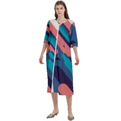 Blue Geometric Background, Abstract Lines Background Women s Cotton 3/4 Sleeve Night Gown
