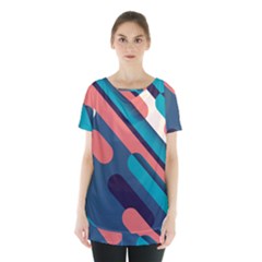 Blue Geometric Background, Abstract Lines Background Skirt Hem Sports Top by nateshop