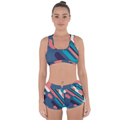 Blue Geometric Background, Abstract Lines Background Racerback Boyleg Bikini Set by nateshop