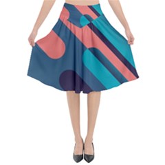 Blue Geometric Background, Abstract Lines Background Flared Midi Skirt by nateshop