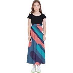 Blue Geometric Background, Abstract Lines Background Kids  Flared Maxi Skirt by nateshop