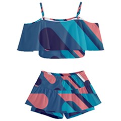 Blue Geometric Background, Abstract Lines Background Kids  Off Shoulder Skirt Bikini by nateshop