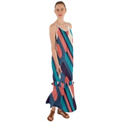 Blue Geometric Background, Abstract Lines Background Cami Maxi Ruffle Chiffon Dress