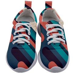 Blue Geometric Background, Abstract Lines Background Kids Athletic Shoes by nateshop