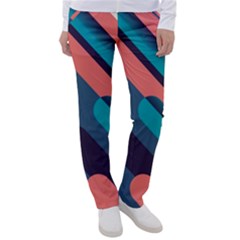 Blue Geometric Background, Abstract Lines Background Women s Casual Pants by nateshop