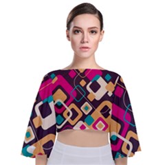 Colorful Abstract Background, Geometric Background Tie Back Butterfly Sleeve Chiffon Top by nateshop