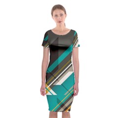 Material Design, Lines, Retro Abstract Art, Geometry Classic Short Sleeve Midi Dress by nateshop