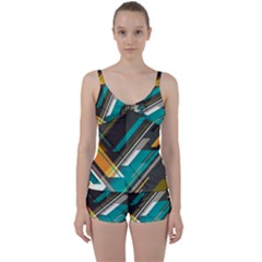 Material Design, Lines, Retro Abstract Art, Geometry Tie Front Two Piece Tankini by nateshop