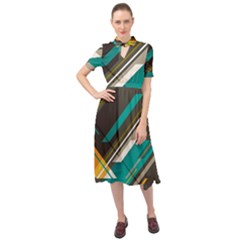 Material Design, Lines, Retro Abstract Art, Geometry Keyhole Neckline Chiffon Dress by nateshop