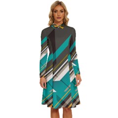 Material Design, Lines, Retro Abstract Art, Geometry Long Sleeve Shirt Collar A-line Dress by nateshop