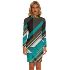 Material Design, Lines, Retro Abstract Art, Geometry Long Sleeve Shirt Collar Bodycon Dress by nateshop