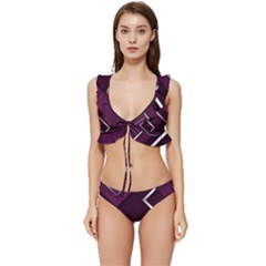 Purple Abstract Background, Luxury Purple Background Low Cut Ruffle Edge Bikini Set by nateshop