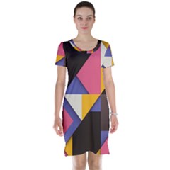 Retro Colorful Background, Geometric Abstraction Short Sleeve Nightdress by nateshop