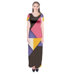 Retro Colorful Background, Geometric Abstraction Short Sleeve Maxi Dress by nateshop