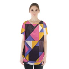 Retro Colorful Background, Geometric Abstraction Skirt Hem Sports Top