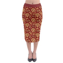 Vintage Dragon Chinese Red Amber Midi Pencil Skirt by DimSum