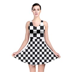 Black White Checker Pattern Checkerboard Reversible Skater Dress by Grandong