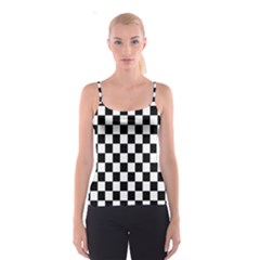 Black White Checker Pattern Checkerboard Spaghetti Strap Top by Grandong