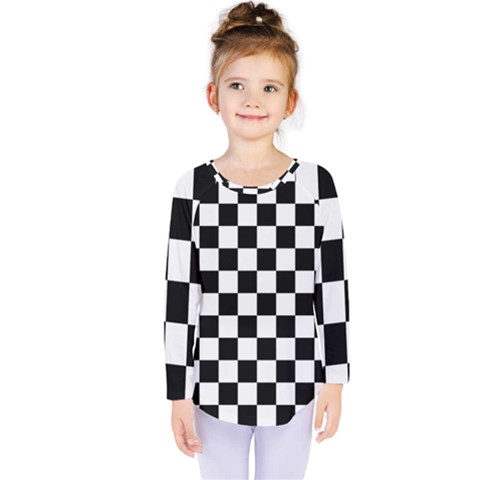 Black White Checker Pattern Checkerboard Kids  Long Sleeve T-shirt by Grandong