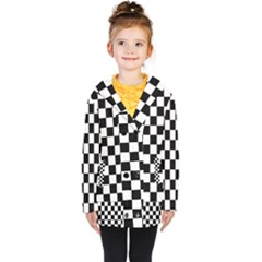 Black White Checker Pattern Checkerboard Kids  Double Breasted Button Coat