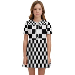 Black White Checker Pattern Checkerboard Kids  Sweet Collar Dress by Grandong