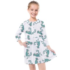 Creepy Monster Bird Drawing Motif Pattern Kids  Quarter Sleeve Shirt Dress by dflcprintsclothing