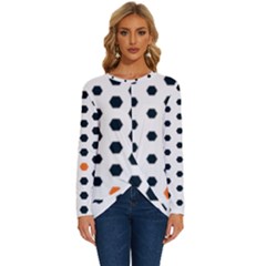 Honeycomb Hexagon Pattern Abstract Long Sleeve Crew Neck Pullover Top