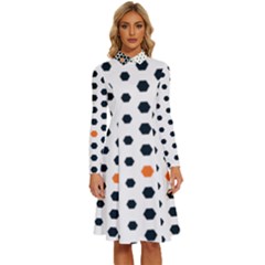 Honeycomb Hexagon Pattern Abstract Long Sleeve Shirt Collar A-line Dress by Grandong