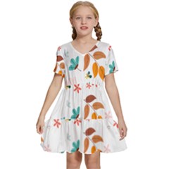 Flowers Leaves Background Floral Kids  Short Sleeve Tiered Mini Dress by Grandong