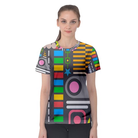 Pattern Geometric Abstract Colorful Arrows Lines Circles Triangles Women s Sport Mesh T-shirt by Grandong