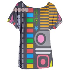 Pattern Geometric Abstract Colorful Arrows Lines Circles Triangles Women s Oversized T-shirt