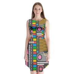 Pattern Geometric Abstract Colorful Arrows Lines Circles Triangles Sleeveless Chiffon Dress   by Grandong