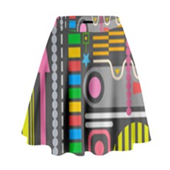 Pattern Geometric Abstract Colorful Arrows Lines Circles Triangles High Waist Skirt by Grandong