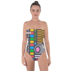 Pattern Geometric Abstract Colorful Arrows Lines Circles Triangles Tie Back One Piece Swimsuit by Grandong