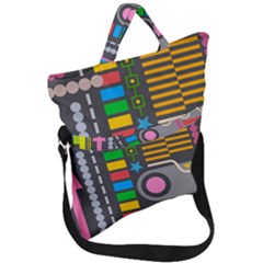 Pattern Geometric Abstract Colorful Arrows Lines Circles Triangles Fold Over Handle Tote Bag by Grandong