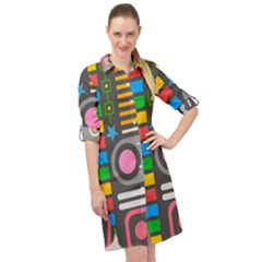 Pattern Geometric Abstract Colorful Arrows Lines Circles Triangles Long Sleeve Mini Shirt Dress by Grandong