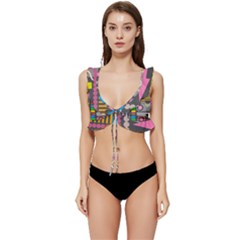 Pattern Geometric Abstract Colorful Arrows Lines Circles Triangles Low Cut Ruffle Edge Bikini Top by Grandong