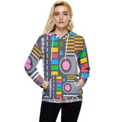 Pattern Geometric Abstract Colorful Arrows Lines Circles Triangles Women s Lightweight Drawstring Hoodie by Grandong