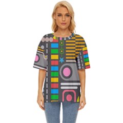 Pattern Geometric Abstract Colorful Arrows Lines Circles Triangles Oversized Basic T-shirt